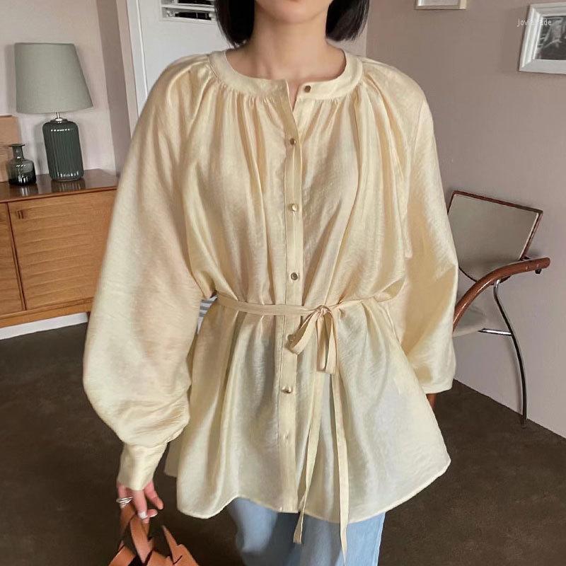 

Women's Blouses 2023 Chic Vintage Elegant Office Lady Lace Up Wild Korean Fashion Women Autumn Winter Shirts Tops, Coffee