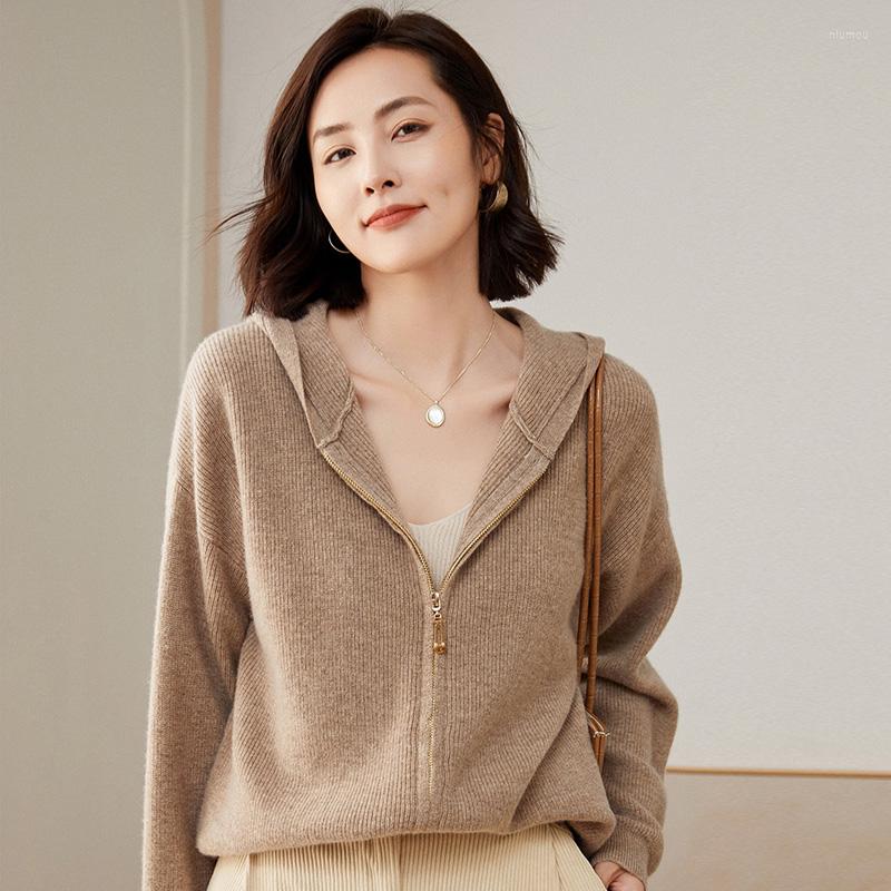 

Women's Knits Autumn And Winter High-end Knitted Sweater Women's Zipper Hooded Thickened All-match Small Jacket Casual Loose Cardigan, Green