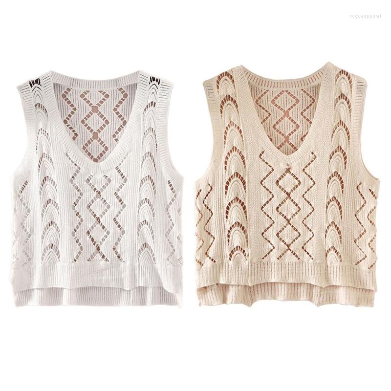 

Women's Tanks 83XC Women Summer Knitted Thin Sleeveless Sweater Vest V-Neck Hollow Out Crochet Geometric Crop Tank Top Plain Solid Color, White