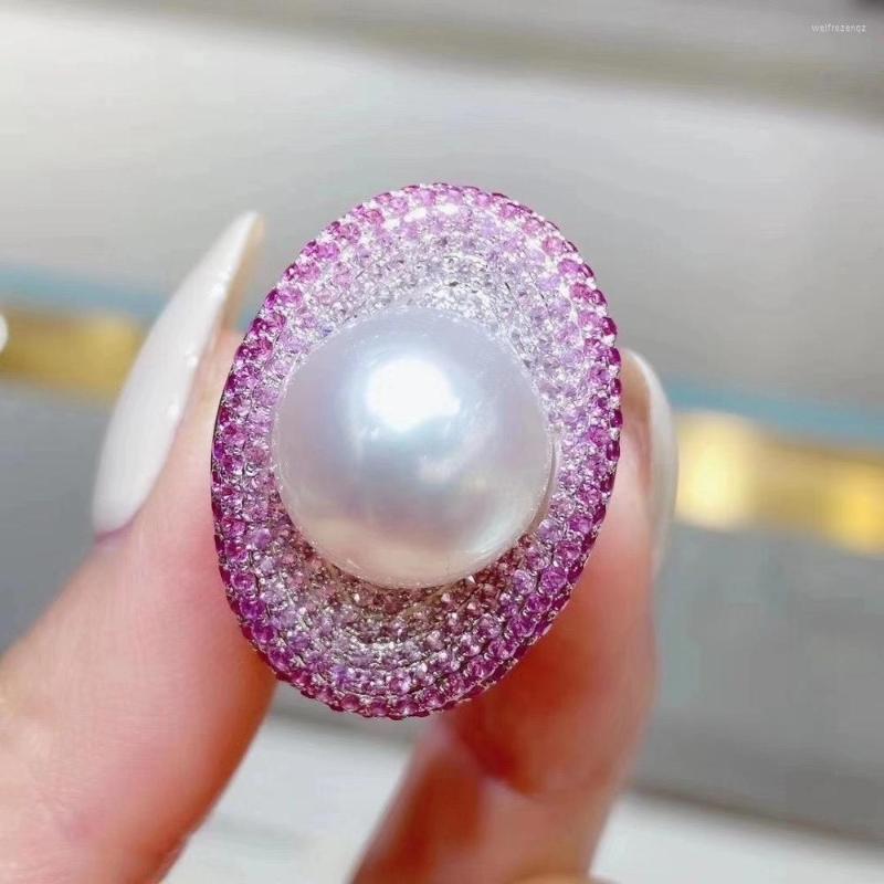 

Cluster Rings M1122 Solid S925 Sterling Silver Round 12-13mm Nature Fresh Water Edison White Pearls For Women Fine Presents