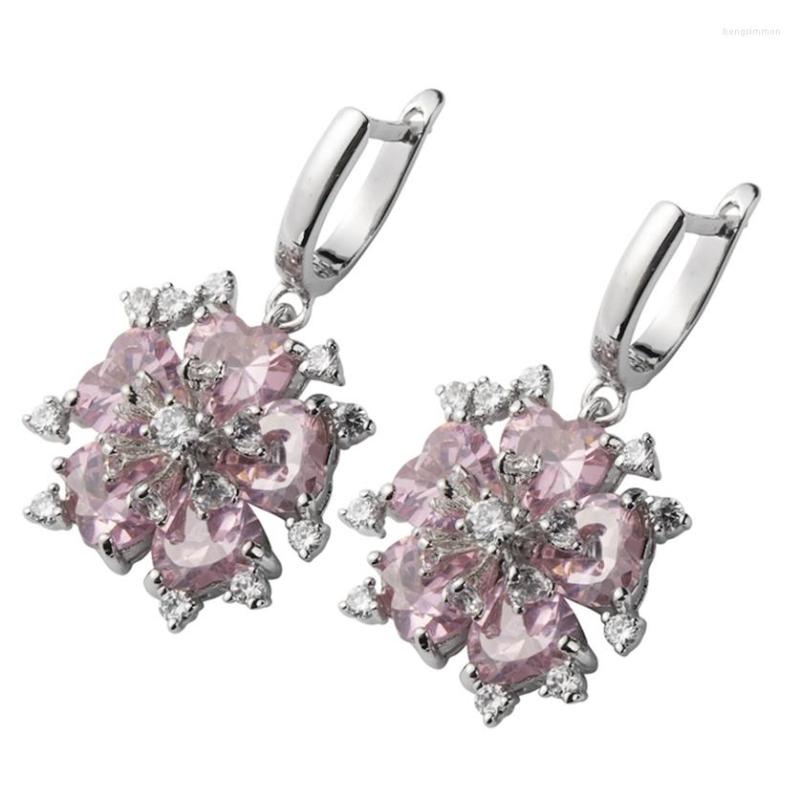 

Dangle Earrings Fleure Esme Engagement Wedding Drop Jewelry For Women Gift Bohemian Pink Purple Cubic Zirconia Rhodium Plated R509 R512