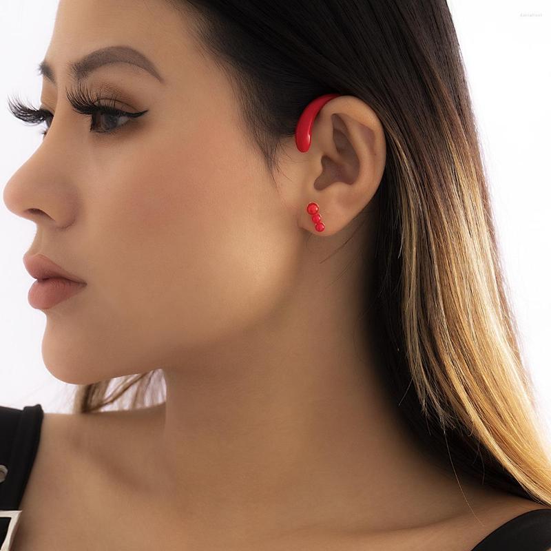 

Backs Earrings SO 1Piece Pierced Red Enamel Alloy Clip Ear Cuff Hook Jewelry For Women Fashion Punk Party Gift Wholesale