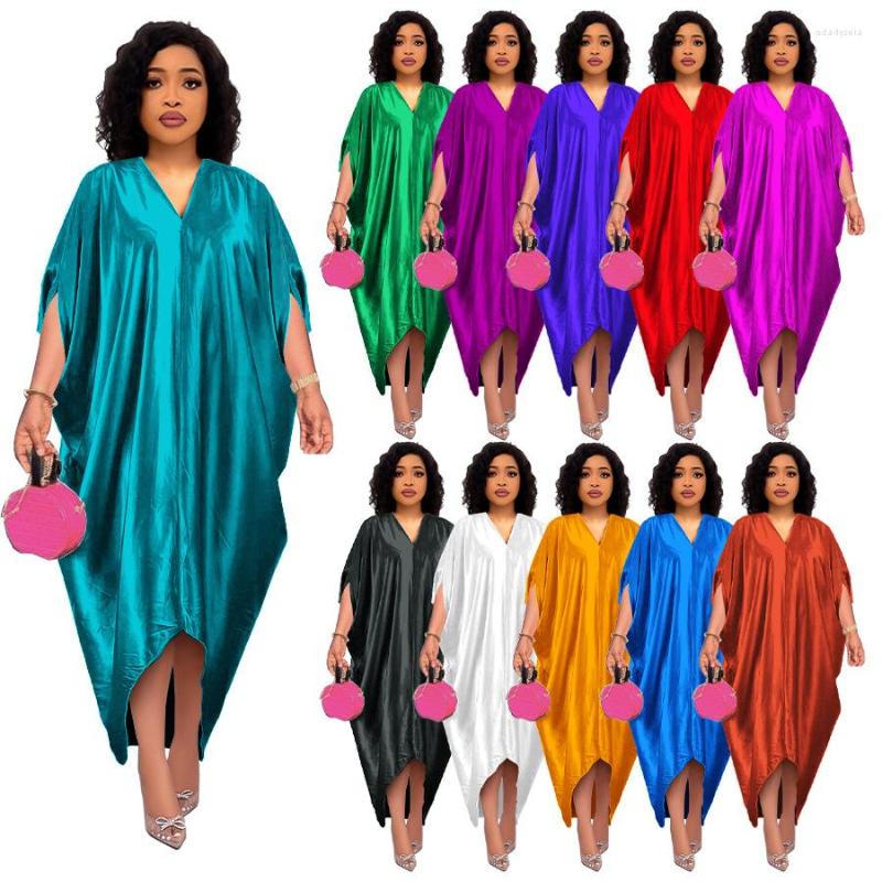 

Casual Dresses Spring 2022 African Muslim Women's Solid Color V-neck Dress, Black