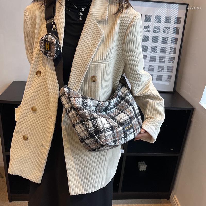 

Evening Bags 2 Set Design Large Canvas Messenger Bag Fashion Lady Hobo Shoulder Vintage Plaid Woolen Knitted Handbag Female Crossbody, Brown messenger bag