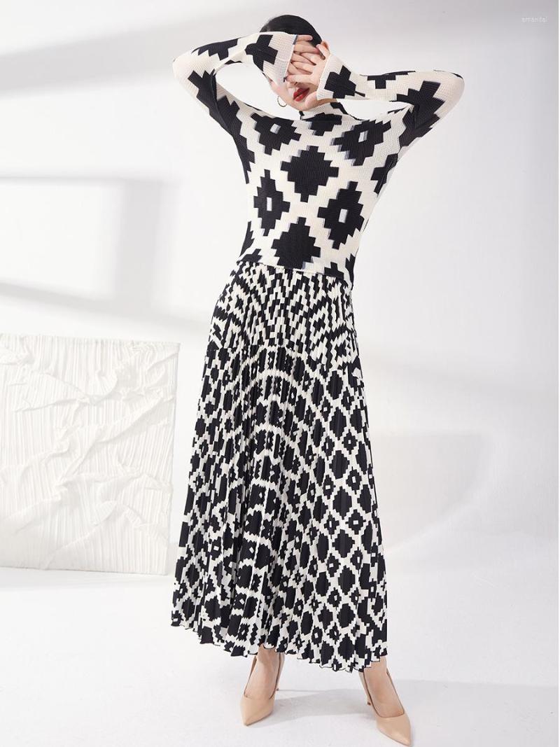 

Women's T Shirts Autumn And Winter Fashion Suit Women's Two-piece Texture Bottoming Shirt Miyake Pleated Printed Skirt, Picture color