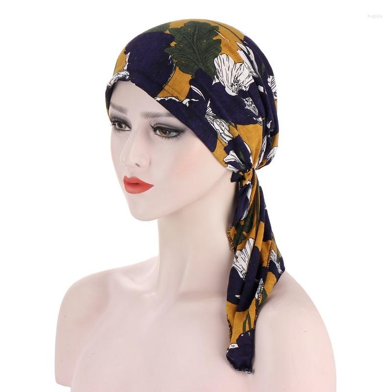 

Ethnic Clothing Muslim Head Wrap Caps For Women Twisted Pre-Tied Print Hijab Headscarf Cancer Chemo Beanies Hair Loss Cover