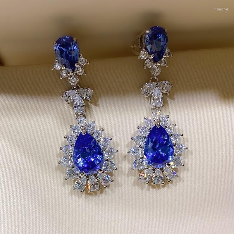 

Stud Earrings Premium Tanzanian Sapphire 925 Sterling Silver Imported High Carbon Diamond Fashion Exaggerate St