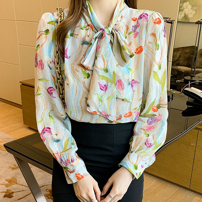 

Women' Blouses Blouse Women Long Sleeve Shirts Tops Flower Print Ribbon Bow Fashion Shirt Woman Elegant Clothing Blusas Mujer Dropship, Floral