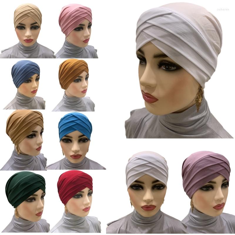 

Ethnic Clothing Cross Headgear Muslim Woman Solid Color Inner Hat Islamic Wrapped Turban Arab Hijab Beanie Chemo Cap Under Scarf Bonnet