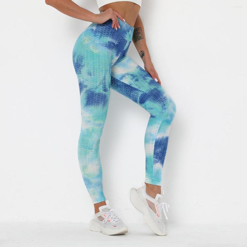 

Active Pants Tie Dye Yoga Fitness Sports Leggings Jacquard Female Running Trousers High Waist Tight, C201203