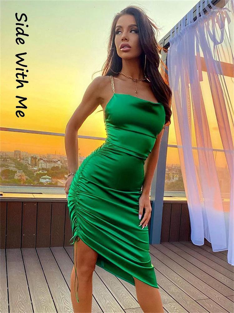 

Casual Dresses Side With Me Bodycon Spaghetti Strap Elegant Woman Midi 2022 Summer Party Backless Shirring Sexy Women' Dress, Black