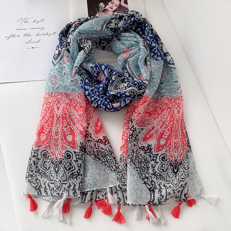 

Scarves 2022 Spring Flower Print Tassel Shawls Long Beach Soft Viscose Floral Wrap Scarf Hijab