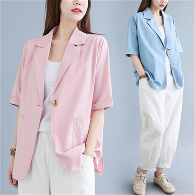 

Women's Suits 2022 Summer Fashion Short Section Thin Short-Sleeved Temperament Pure Color Cotton And Linen Suit Jacket Trend H067, Black