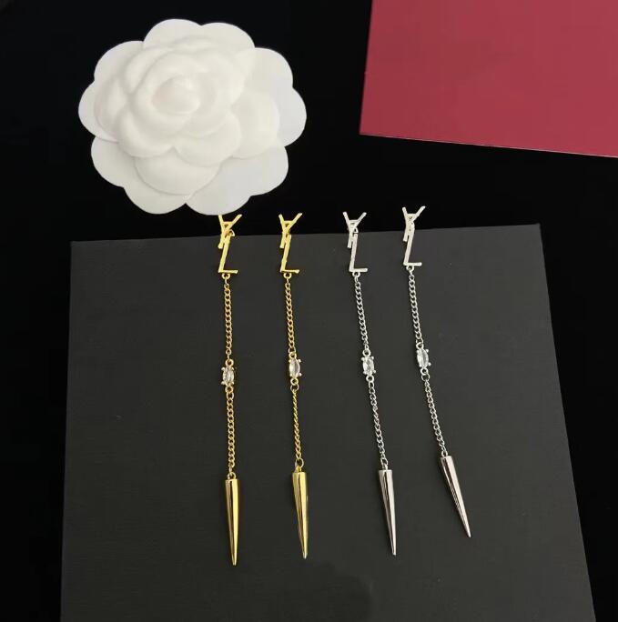 

Women Designer Tassel Charm Dangle Earring Brass Stud Brand Simple Letters Long Earrings Jewelry Ear Stud Gift