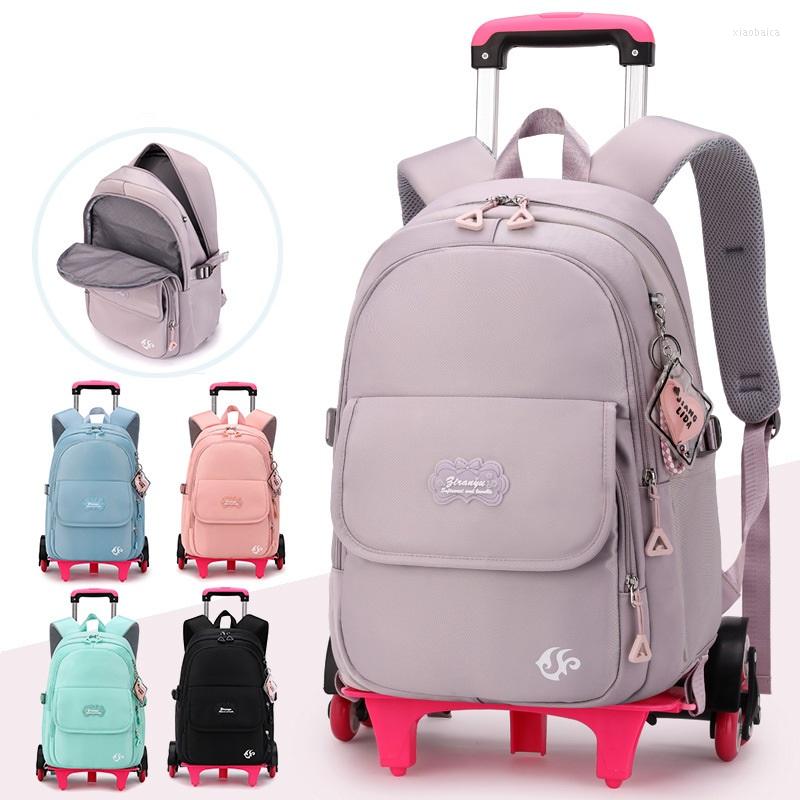 

School Bags Trolley Schoolbag Wheeled Mochilas Para Estudiantes Travel Backpack Women Mochila Infantil Escolar Cartable Scolaire Enfant, Two wheels