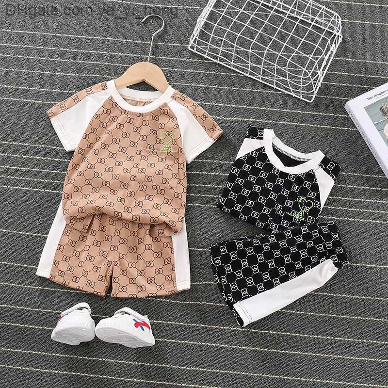 

New 2022 T-shirt Set Baby Short Sleeved Suit Summer Pure Cotton Children's Clothes for Boy Cute Cartoon Animal Clothing Set yayihong, Black