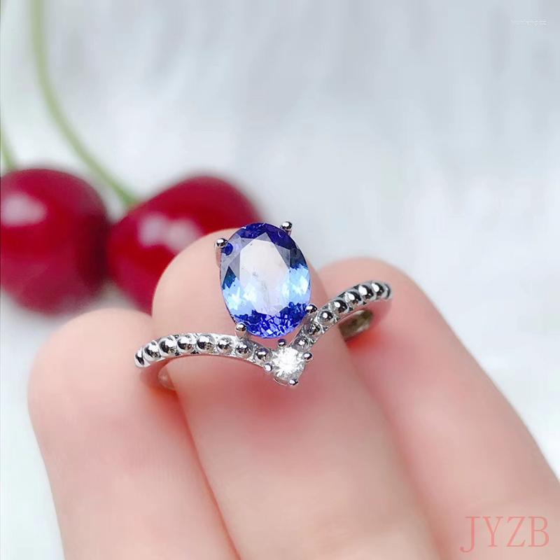 

Cluster Rings Fashion Natural 1.5CT Tanzanite Women's Ring Wedding Jewelry 6 X 8MM