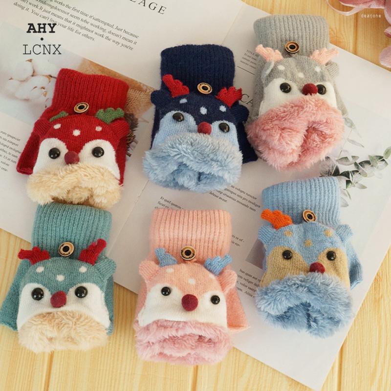 

Hair Accessories Cartoon Reindeer Mittens For Children Winter Warm Plus Velvet Thickening Kids Baby Girl Gloves Knitted 1-8 Years, Red