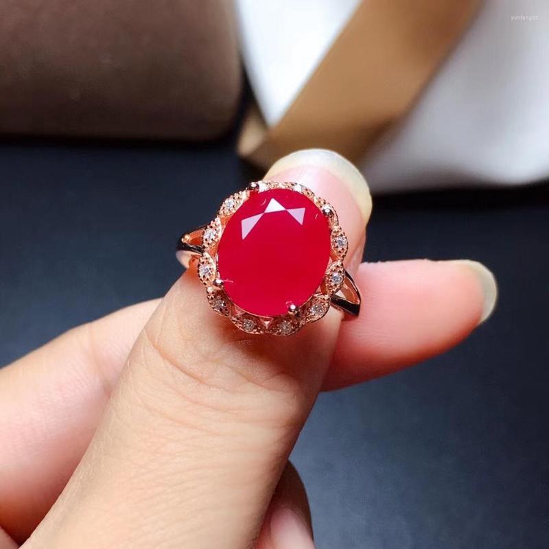 

Cluster Rings Gift Real And Natural Ruby Ring Woman 925 Sliver