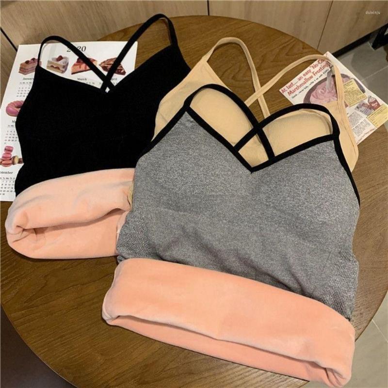 

Camisoles & Tanks Autumn Winter Warm Cross Solid Color Backless Thermal Underwear Thicken Vest Top Velvet Female Camisole, Black