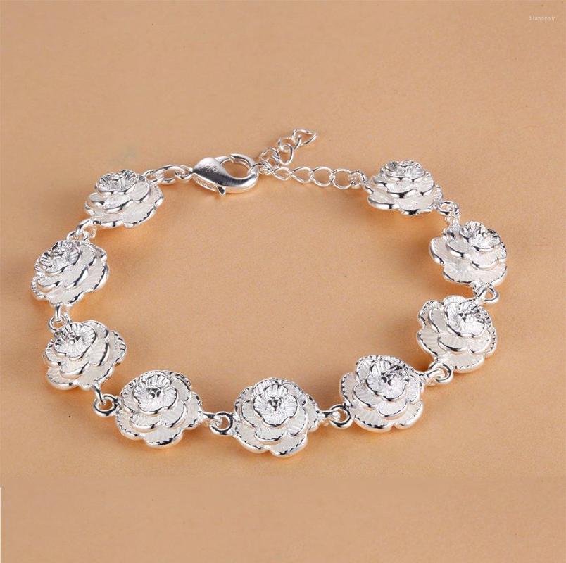 

Link Bracelets Special Offer 925 Color Silver Elegant Flowers Chain For Women Fashion Wedding Party Christmas Gifts Fine Jewelry