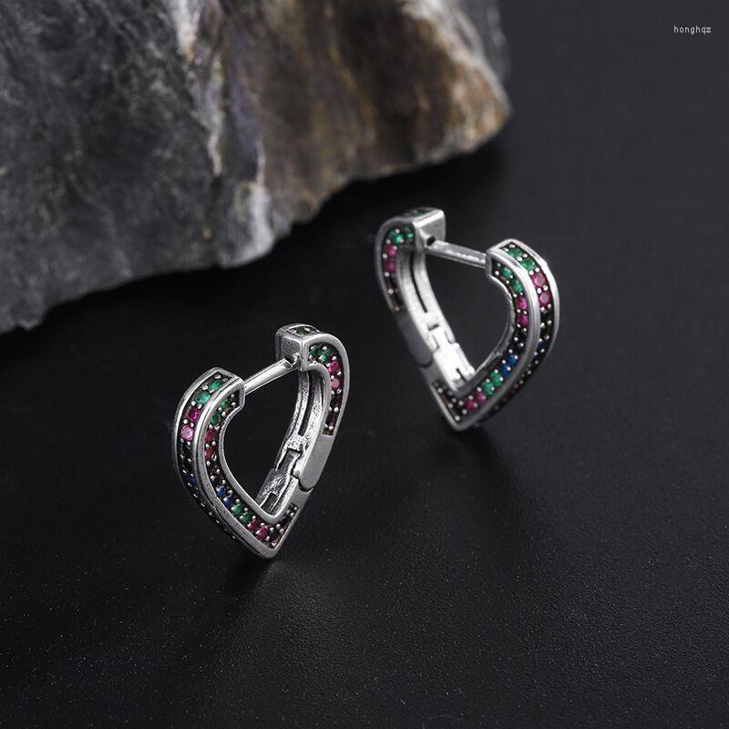 

Hoop Earrings S925 Sterling Silver Rainbow Zircon Love Ins Personalized Fashion Simple Light Luxury Versatile Female