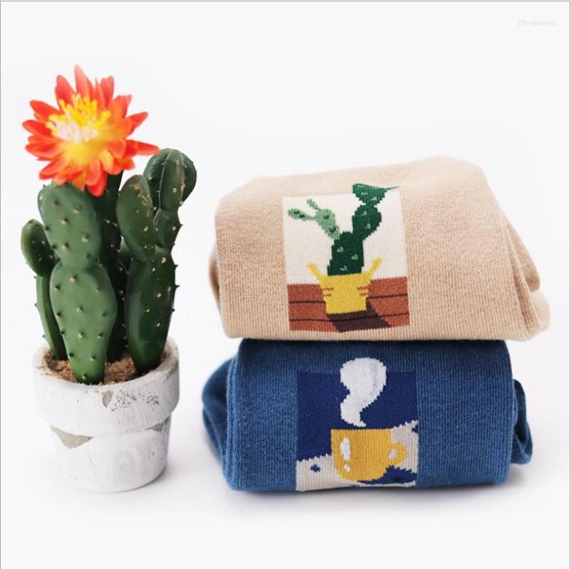 

Women Socks 2022 Spring Retro Art Abstract Oil Painting Cactus Vase Teapot Teacup Series Harajuku Design Funny, 02