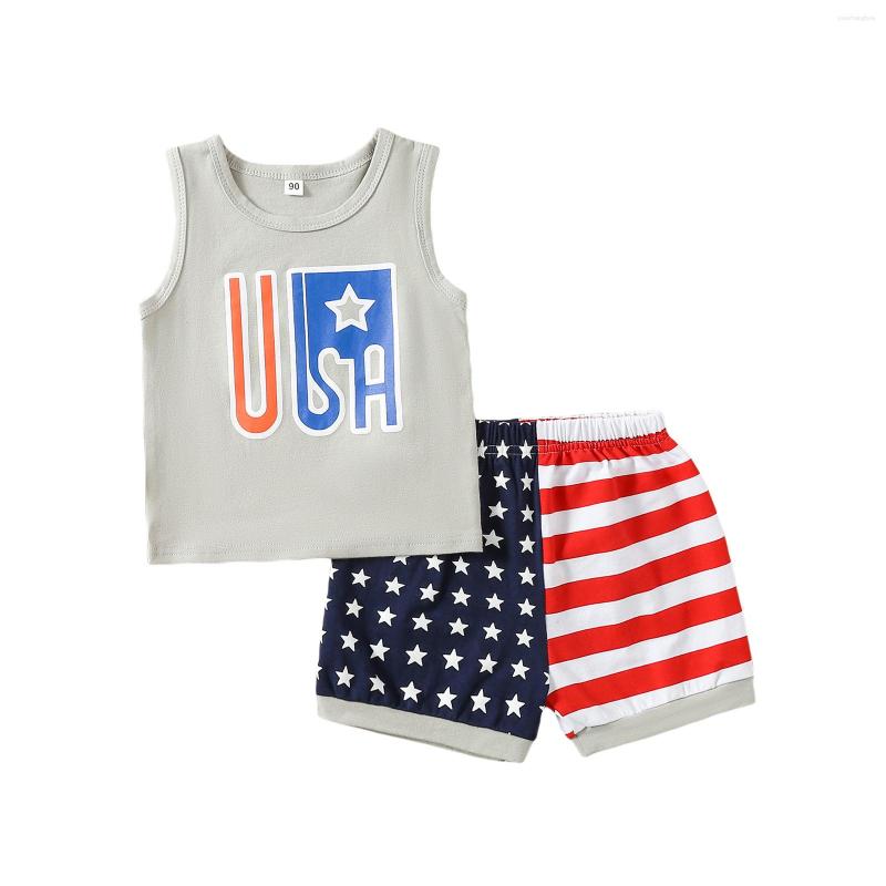 

Clothing Sets CitgeeSummer Independence Day Kids Baby Boy Outfits Set Sleeveless Lettering Pattern Tops Vest Elastic Stripe Star Shorts, Picture shown