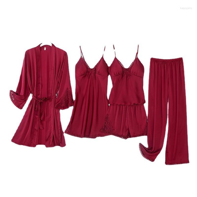 

Women's Sleepwear 5pcs Robe Nightdress Comfort Silky Sexy Kimono Gown Lace Suspenders Night Wear Breast Pad Women Nightgown Home Clothes, Gray