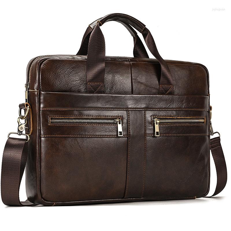 

Briefcases Luufan Man's Business Briefcase Bag Genuine Leather High Quality Men Office Bags For 14 Inch Laptop A4 File Male Compute, Design1-brown