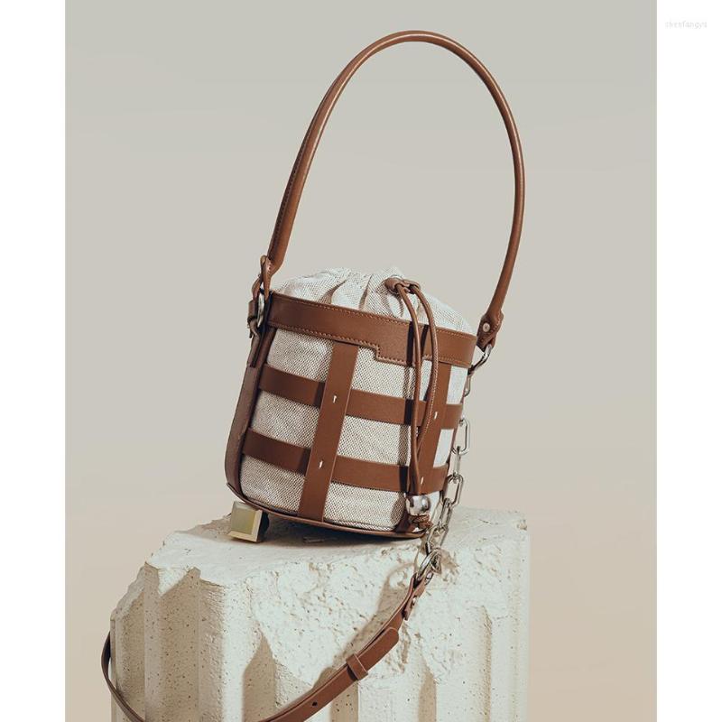 

Evening Bags Genuine Leather Bucket Bag Female Niche Fashion Underarm Handbag Large Capacity Round Shoulder 01-GN-yxxzyz