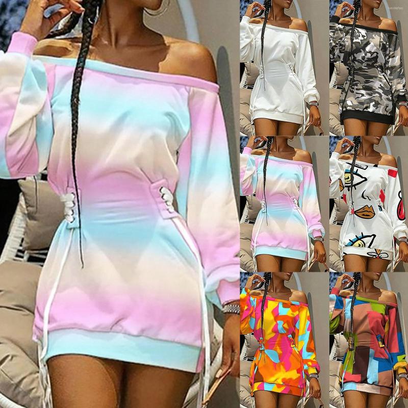 

Casual Dresses Ladies Round Neck Solid Color Tie-dye Printing Long-sleeved Loose Dress Elegant Women' For Party 2022 Vestidos Feminino, Black