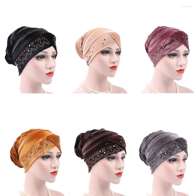 

Ethnic Clothing 2022 Velvet Turban Caps Muslim Rhinestone Hijab Scarf Bonnet Women Headband Turbans Islamic Wrap Head Scarves Autumn Winter