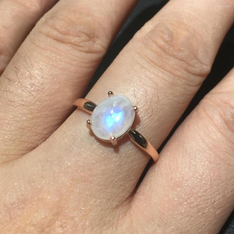 

Cluster Rings Natural Moonstone Solitaire Ring 925 Sterling Silver Blue Engagement For Women
