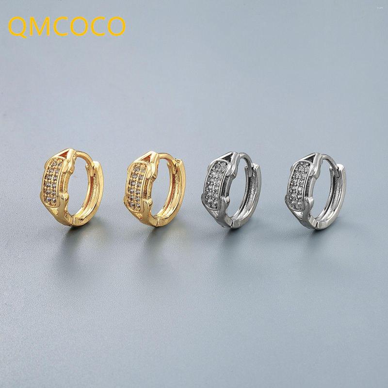 

Hoop Earrings QMCOCO Korean Simple Fashion Silver Color Creative Design Light Luxury Double Row Zircon Woman Party Gifts