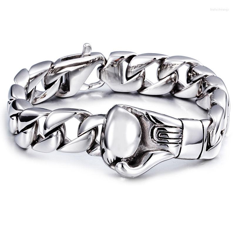 

Charm Bracelets Mens Boxing Bracelet 316L Stainless Steel Silver Color Curved Curb Link Chain For Men Wholesale Jewelry 15mm