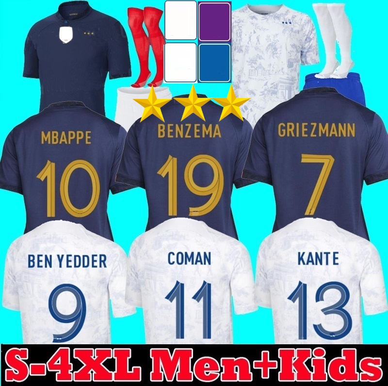 

3 stars Maillots de football 2022 Soccer Jerseys French BENZEMA Football shirts MBAPPE GRIEZMANN TCHOUAMENI GIROUD top shirt hommes enfants MEN kids set S-4XL, Home kids