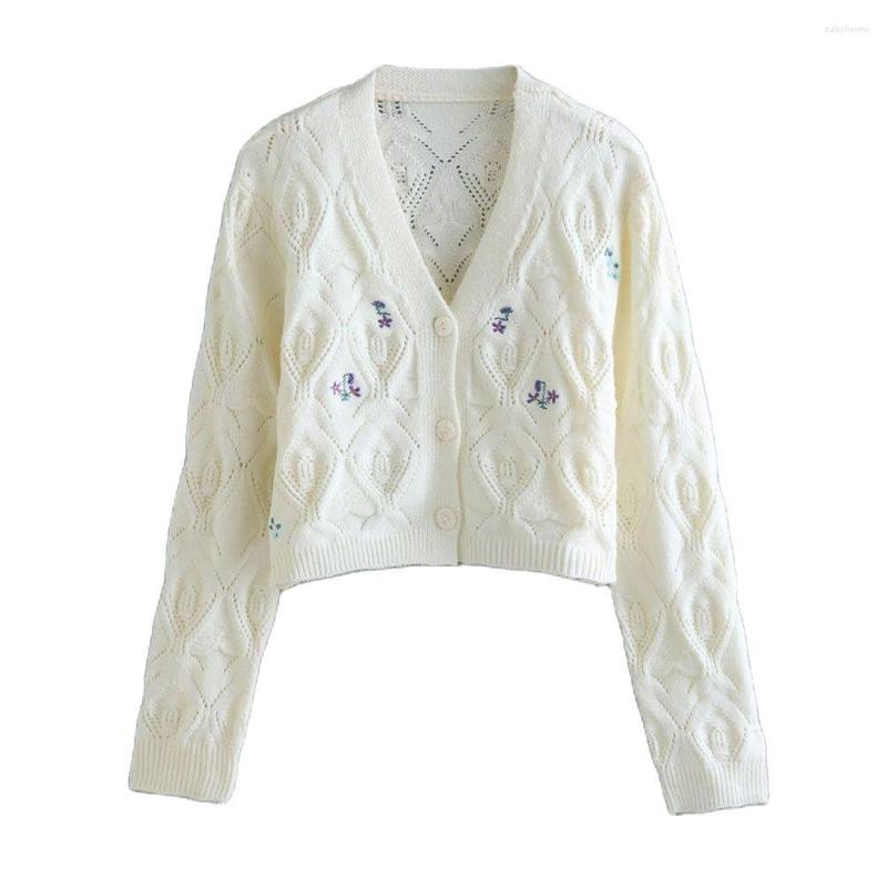 

Women's Knits 2022 Autumn Women's Temperament Fashion All-match Casual V-neck Two-color Knitted Long-sleeved Cardigan, Ivory
