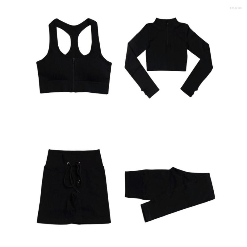 

Active Sets Seamless 4 Piece Set Zipper Tops Women Yoga Fitness Gym High Waist Leggings Sports Running T Shirt Shorts Suit Mujer, 4 piece set g