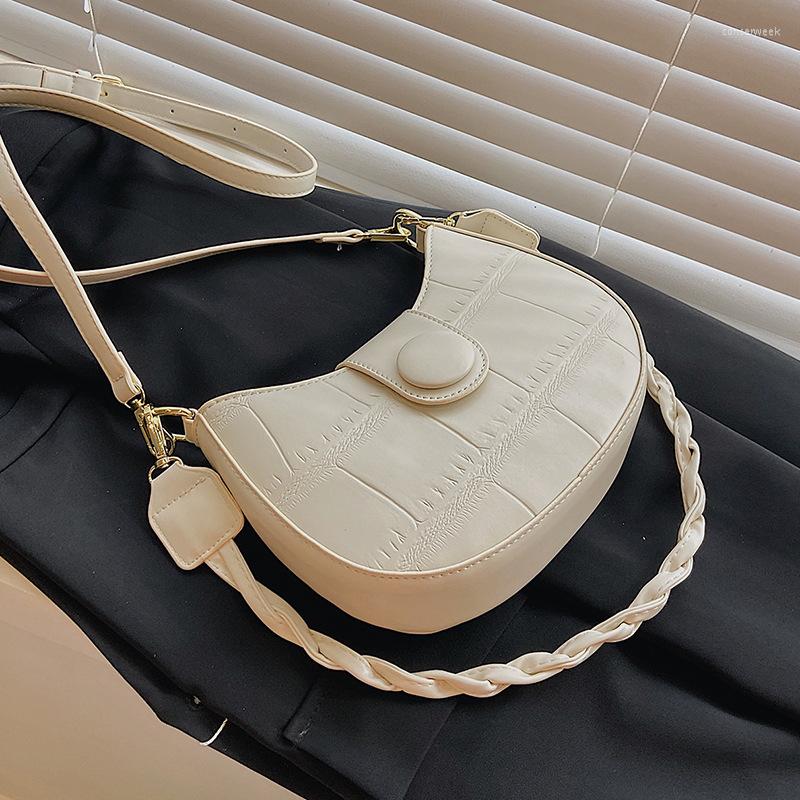 

Evening Bags 2022 Bag Female Ins Messenger Texture Retro One Shoulder Saddle, White