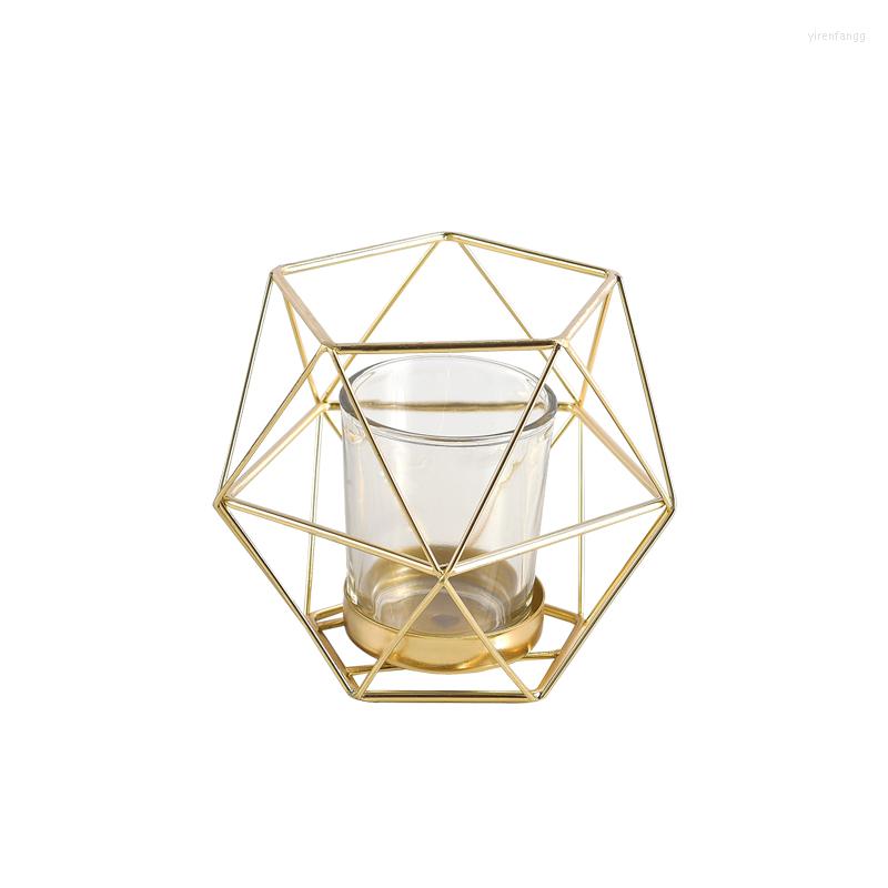 

Candle Holders Candles Cup Furnishing Articles Wrought Iron Geometric Figure Golden Candlestick Light Dinner Decoration