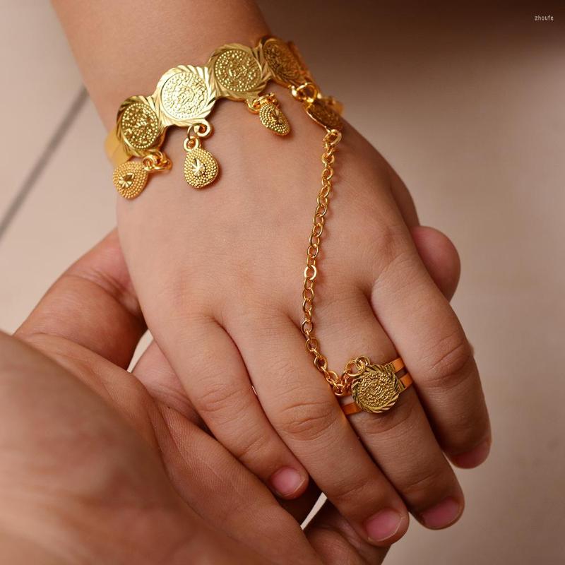 

Bangle Wando Baby Girls Coin Bangles/Bracelets Gold Color Heart-shaped Lucky Beaded Chain Fashion Dubai Arabia Israel Jewelry Gifts