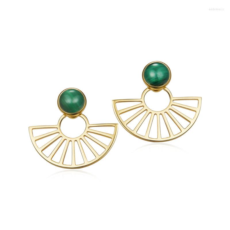 

Stud Earrings Natural Malachite Detachable Earring Pure 925 Sterling Silver Crystal Women Wedding Party Shell Shape Gold Plated