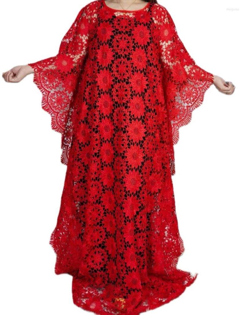 

Ethnic Clothing Classic Design Dashiki African National Costume Abaya Water-Soluble Guipure Cord Lace & Inside 2-Piece Loose Long Dress