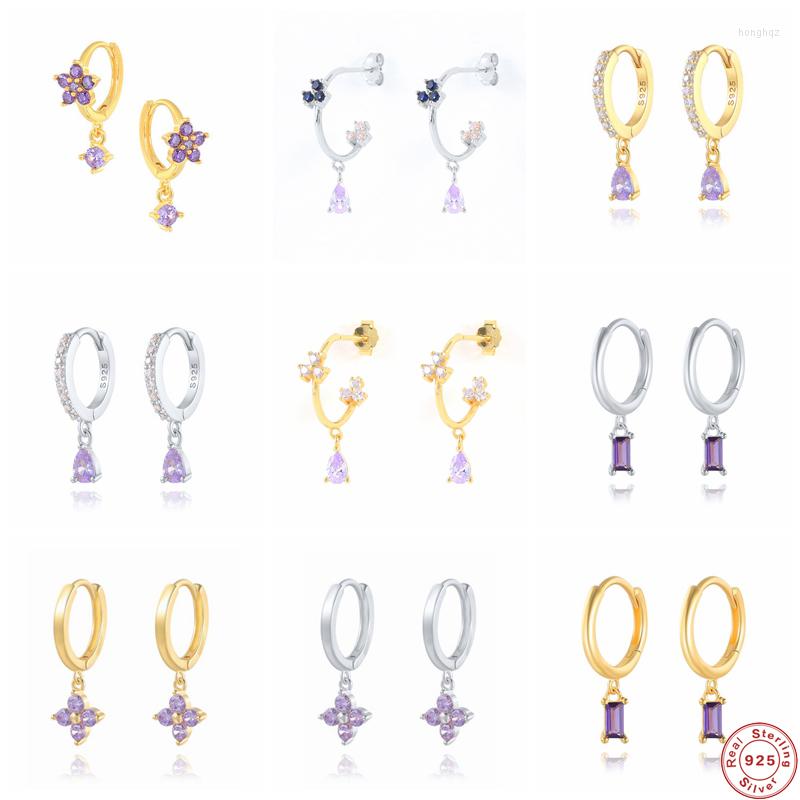 

Hoop Earrings Aide 925 Sterling Silver Purple Crystal Flower Charm Women 2022 Trend Luxury Waterdrop Pendant Pendientes Jewelry