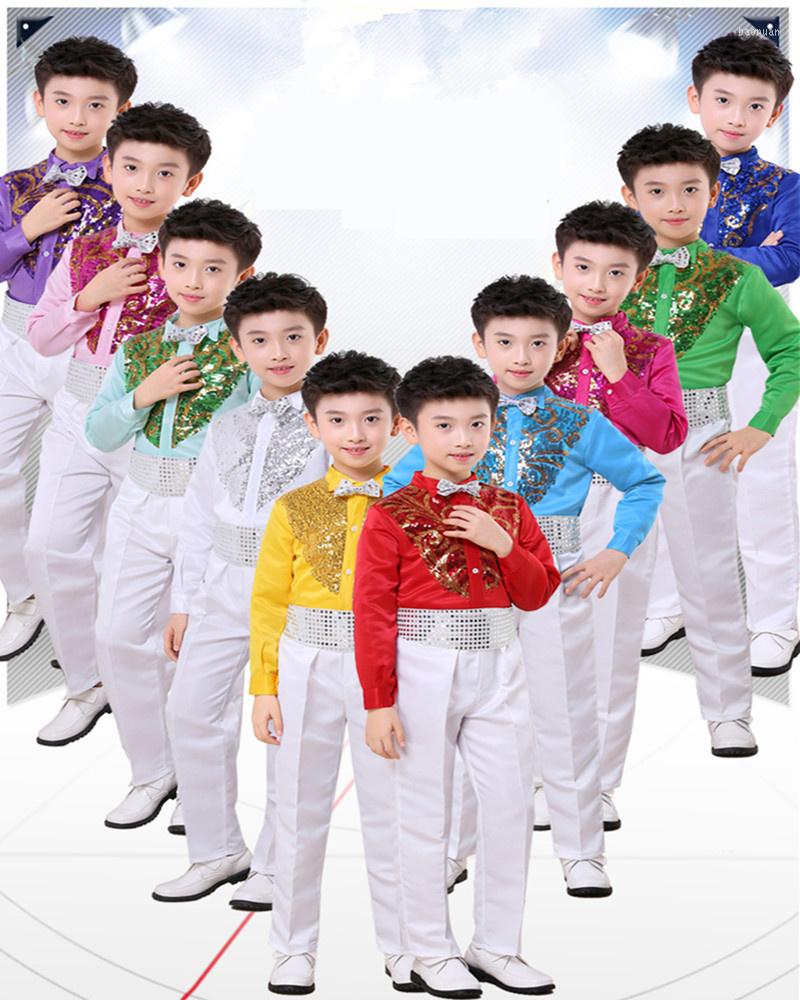 

Stage Wear Boys Chorus Costumes Sequined Singers Party Dance Clothing Kids Ballroom Performance Outfits, Royal blue