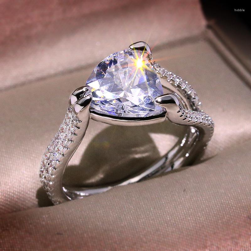 

Cluster Rings 2022 Set Triangle CZ Finger Silver Color Ring For Women Wedding Anniversary Engagement Jewelry Gift Bague Femme