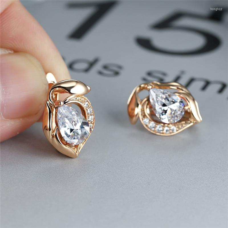 

Hoop Earrings Luxury Female Rainbow Zircon Stone Charm Rose Gold Color Clip For Women Crystal Geometric Wedding
