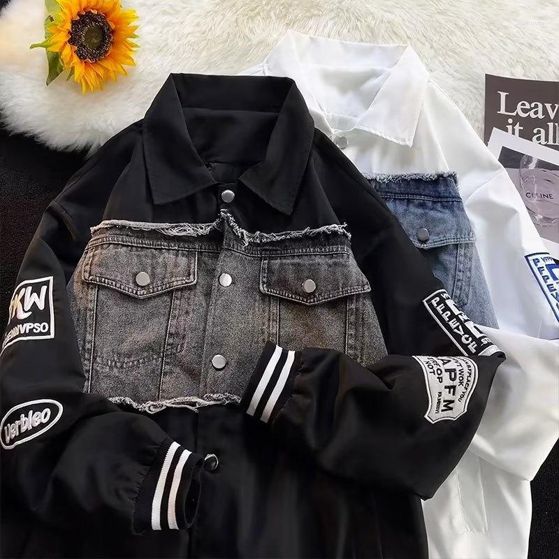 

Men's Jackets High Quality Street Hiphop Splicing Cowboy Men's Loose Ins Chaoharajuku Thin Jacket Baseball, Black