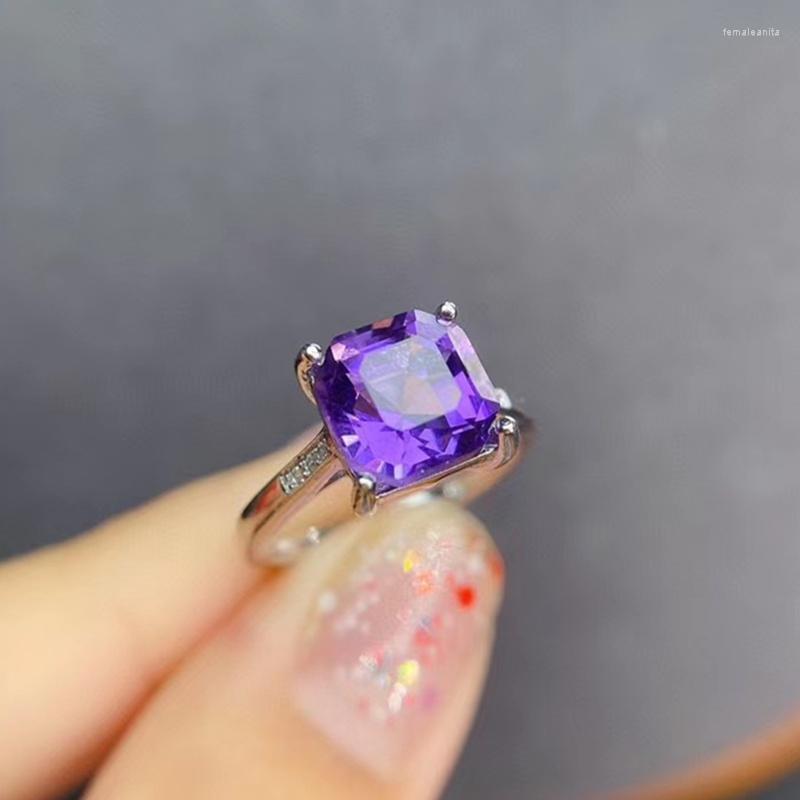 

Cluster Rings Natural Asscher Amethyst Ring 8mm Square Pueple Gemstone Fine Jewelry For Women Anniversary Gift Real 925 S Terling Silver